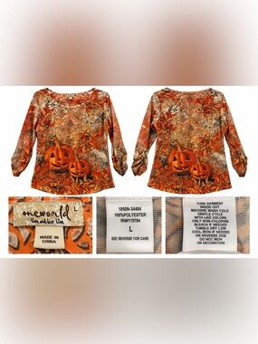 One World Halloween Pumpkin Print Long Sleeve Top, Size L